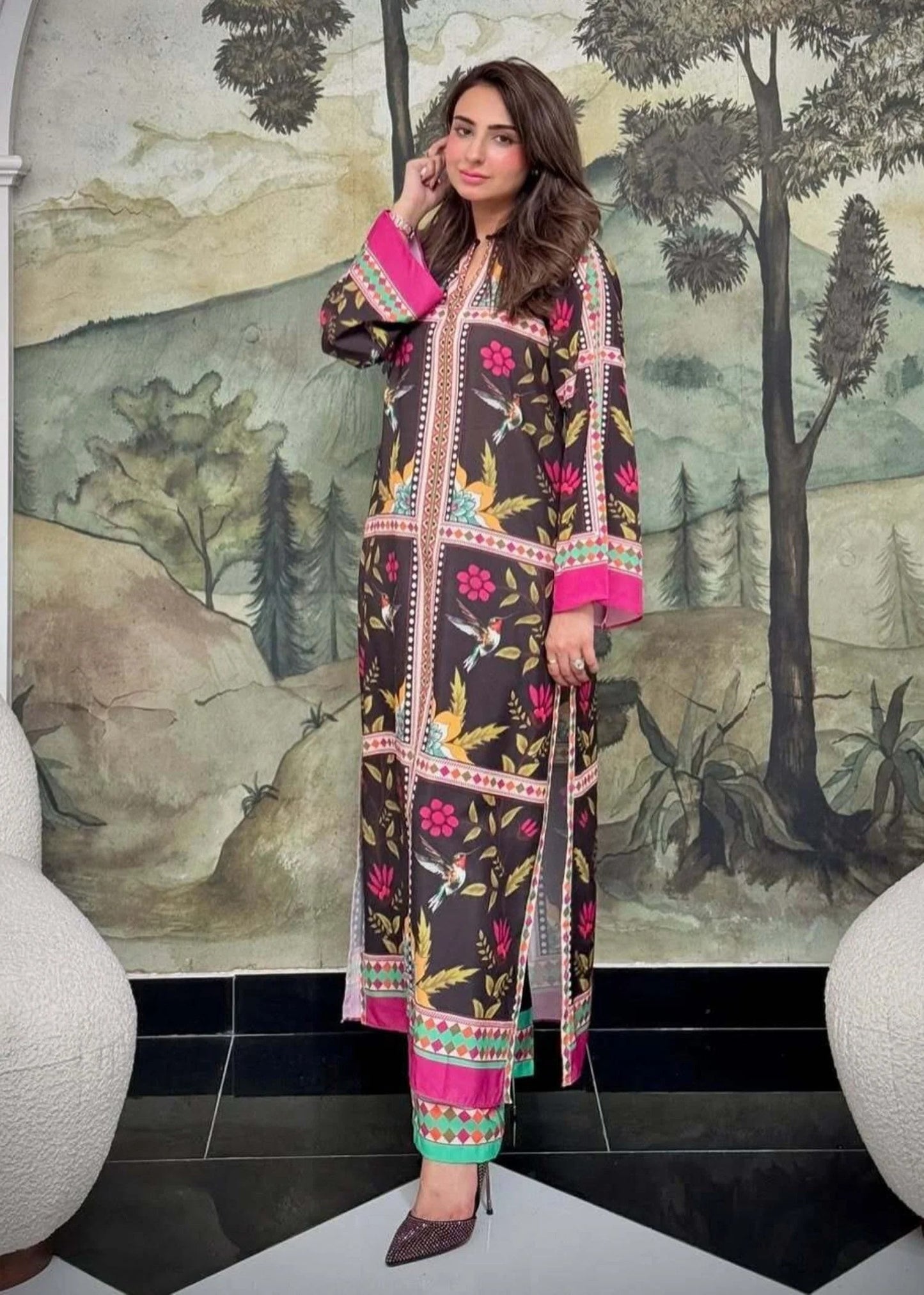 Black flower digital coord-set